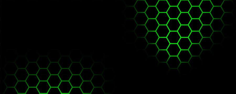 Dark abstract background template with geometric neon green mesh for technology layouts.