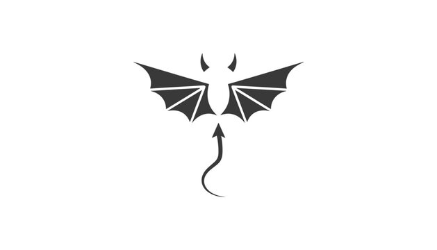 Minimalist graphic icon of a devil wings and tail silhouette in black isolated on a white background for fun and edgy design.