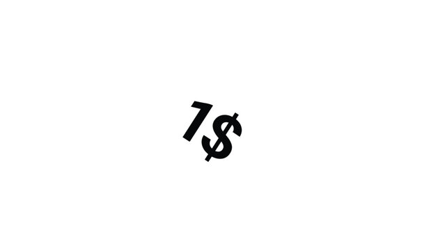 Simple black text reading 1 dollar with a diagonal strike through design isolated on a white background for pricing graphic.
