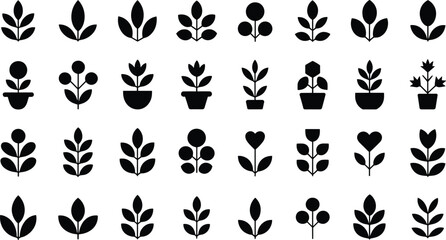 Minimalist Flower and Plant Silhouette Vector Set with Potted and Free-Standing Botanical Icons for Nature © Art by Chandon