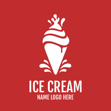 Cute Frozen Dessert Logo with Fresh Water Splash Illustration for Cafe, Restaurant and Food Branding