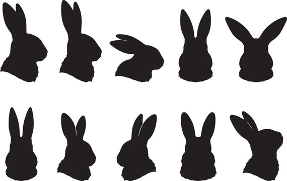 Rabbit Head Silhouette Collection Vector