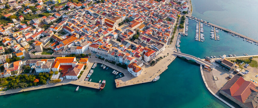 Old Town of Pag and Marina from Above