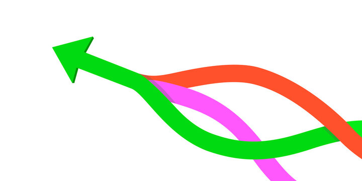 Three intertwined arrows point upwards, signifying growth and progress in business, finance, or personal development.