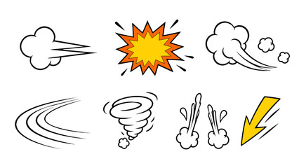Comic motion lines, burst shapes, clouds, and arrow set © icon_art
