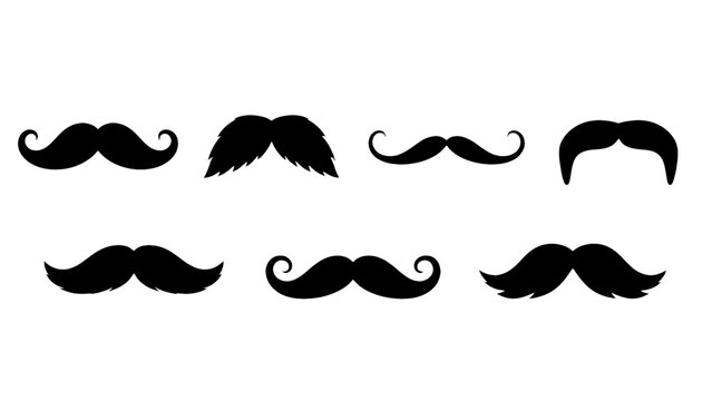 Set of black mustache silhouettes isolated on white background