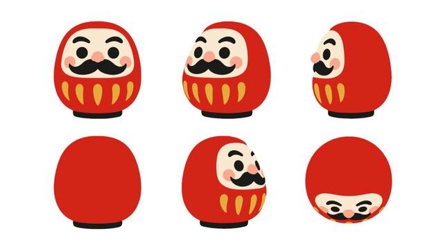 Red mustached doll character shown from multiple angles