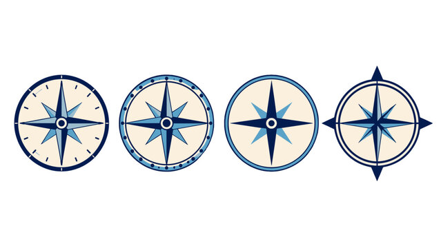 Set of nautical compass rose vector icons on white background