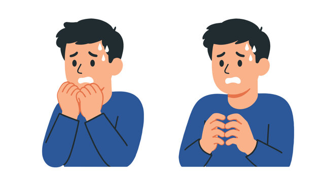 Anxious man hand gesture cartoon character set