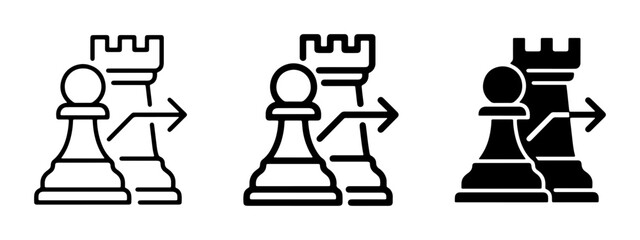 Chess Pawn and Rook Strategy Icons, Strategic Planning, Game Tactics, Business Decision Making, Vector Graphics © Sadia