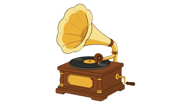 Vintage gramophone with record in flat vector illustration