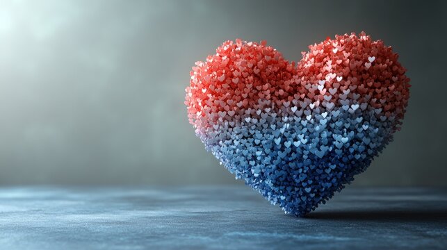 Heart of clustered tiny hearts, red to blue ombre