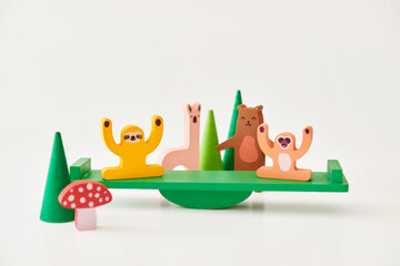 Fototapeta premium Wooden balance game with cute animal figures