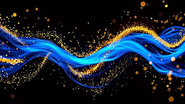 Blue and gold flowing light particles