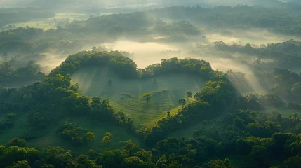 Heart-shaped forest in morning mist © TITISCAHYA