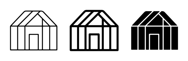 Greenhouse Icons Set, Simple Outline and Solid Styles, Agricultural Building Vector Graphics for Garden Design and Farming Concepts © Imran