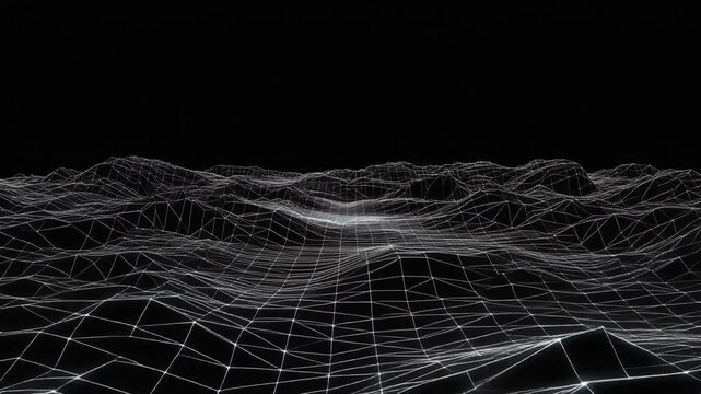 Abstract digital landscape wireframe grid flowing surface animation