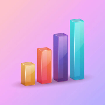 A colorful bar chart illustration shows growth trends with four bars