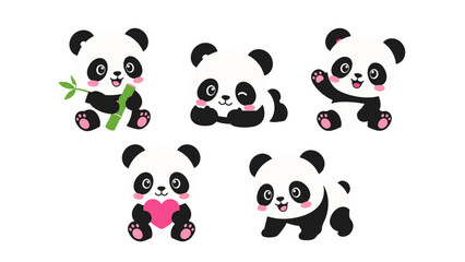 Cute baby panda sticker set with playful cartoon poses © Artstock