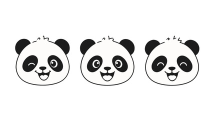 Cute cartoon panda head faces in black and white vector set © Artstock