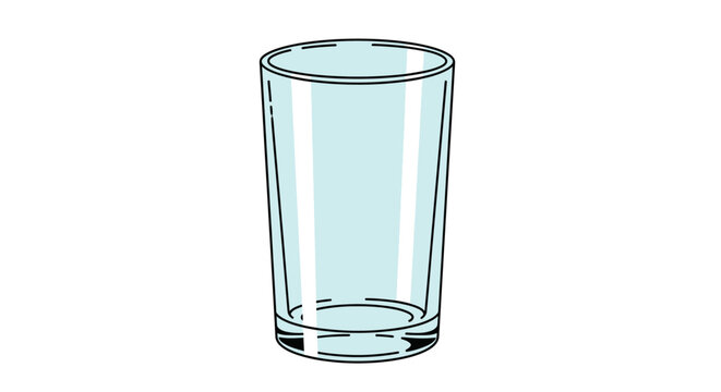 Minimalist glass cup vector illustration, empty transparent drinking glass with blue tint, clean kitchen glassware icon isolated on white background