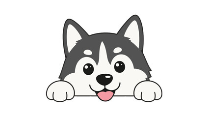 Peeking husky cartoon dog character with paws and tongue out © Artstock