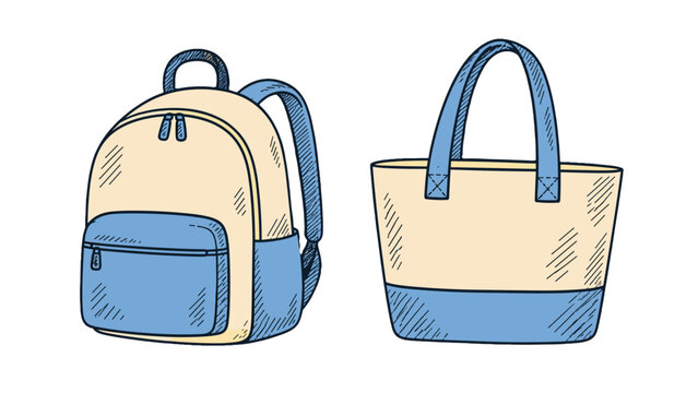 Hand drawn backpack and tote bag vector illustration