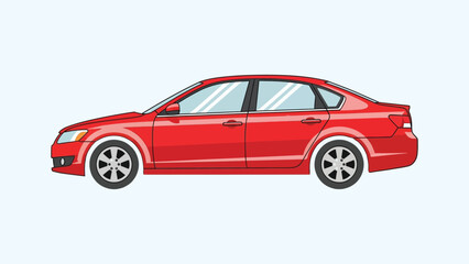 Fototapeta premium Red sedan car vector illustration, modern four-door passenger vehicle side view, sleek red automobile isolated on white background