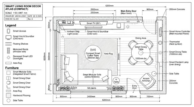 Smart living room decor atlas compact floor plan
