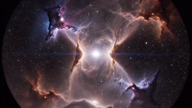 A vibrant nebula with a central bright star illuminates the cosmos.