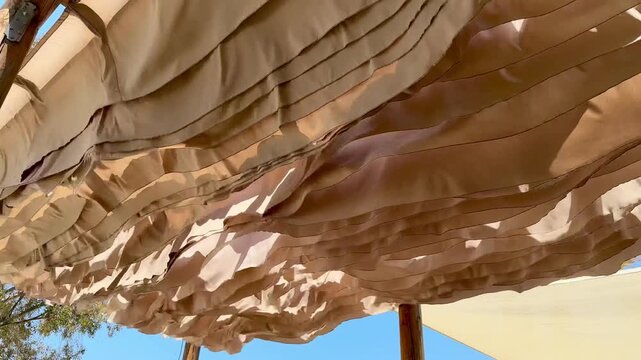 Halkidiki Beach Bar Fabric Canopy Moving in the Wind Greece Coastal Tourism Design