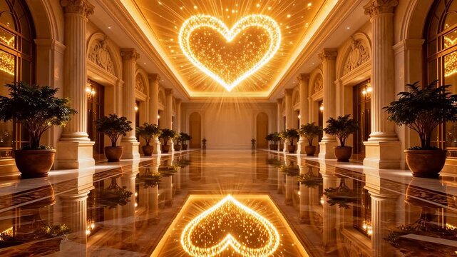 Luxurious hotel lobby with heartshaped light