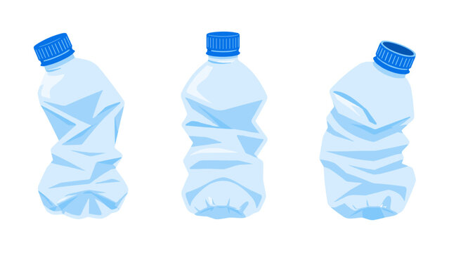Three crumpled plastic water bottles isolated on white