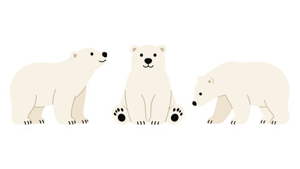 Cute polar bear cartoon set with three simple poses © Artstock