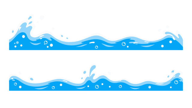 Blue water wave border with bubbles and splash elements
