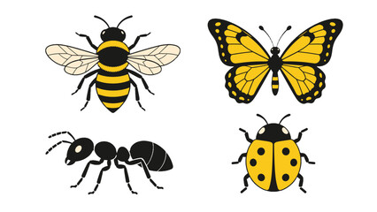 Vector set of bee butterfly ant and ladybug insects © Artstock