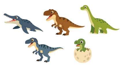 Cartoon dinosaur characters set with baby hatching from egg © Artstock