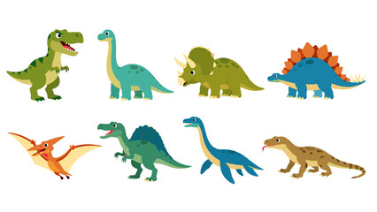 Cartoon dinosaur and prehistoric reptile character set © Artstock