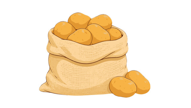 Potatoes in burlap sack isolated vector illustration