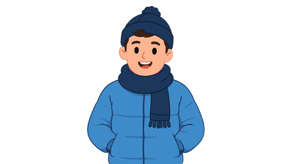 Smiling person in winter hat scarf and blue puffer jacket © Artstock