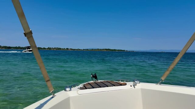Yacht Cruise with Mediterranean Sea Waves and Mountain Coast in Halkidiki Greece