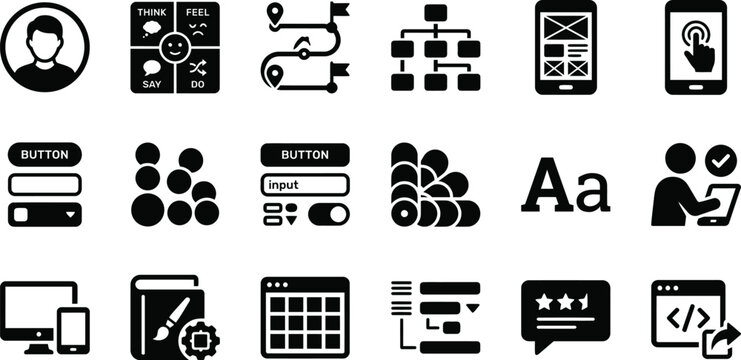 Flat icons set of user interface elements and activities