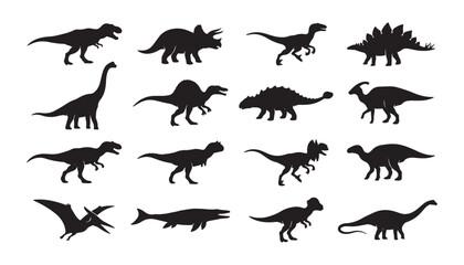 Obraz premium Set of various dinosaur species silhouettes isolated on white background