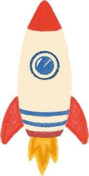 Hand drawn rocket and spaceship doodle clipart, cute pastel space illustration set with stars, planets and astronaut for kids
