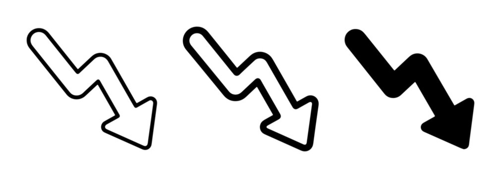 Falling Arrow Icons, Downward Trend Symbols, Decline Graphics, Negative Growth Vector Set