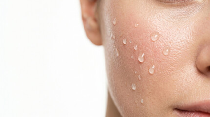 Fototapeta premium Close-up of hydrated woman with fresh water droplets on glowing skin