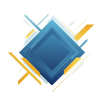 Abstract geometric diamond frame with blue and yellow lines