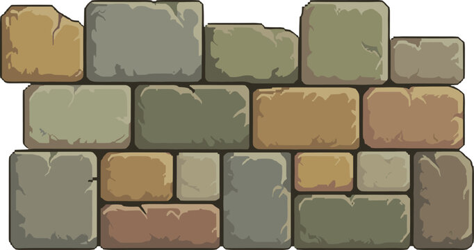 Rustic brick wall, stone blocks, staggered masonry pattern, natural tones, architectural texture, construction design, vector illustration
