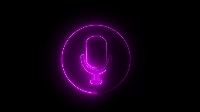 Animation of glowing neon Podcast Icon isolated .neon microphone , Sound speaker icon animation .Glowing neon microphone icon. Voice recording podcast mic microphone button icon animation.4k video.