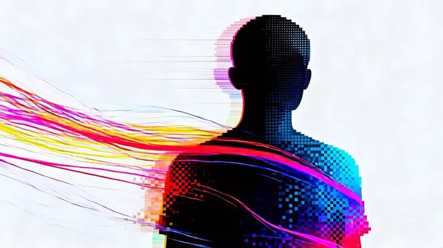 Silhouette with colorful flowing lines
